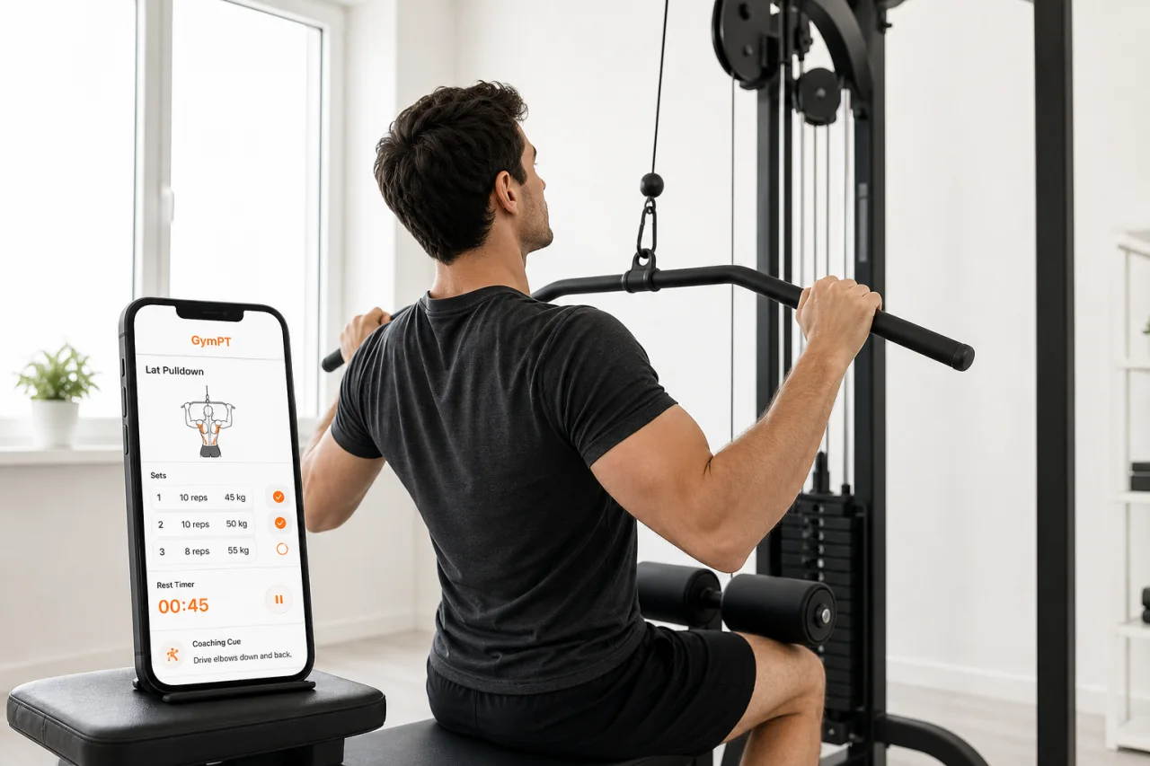 GymPT app tracking a lat pulldown home workout