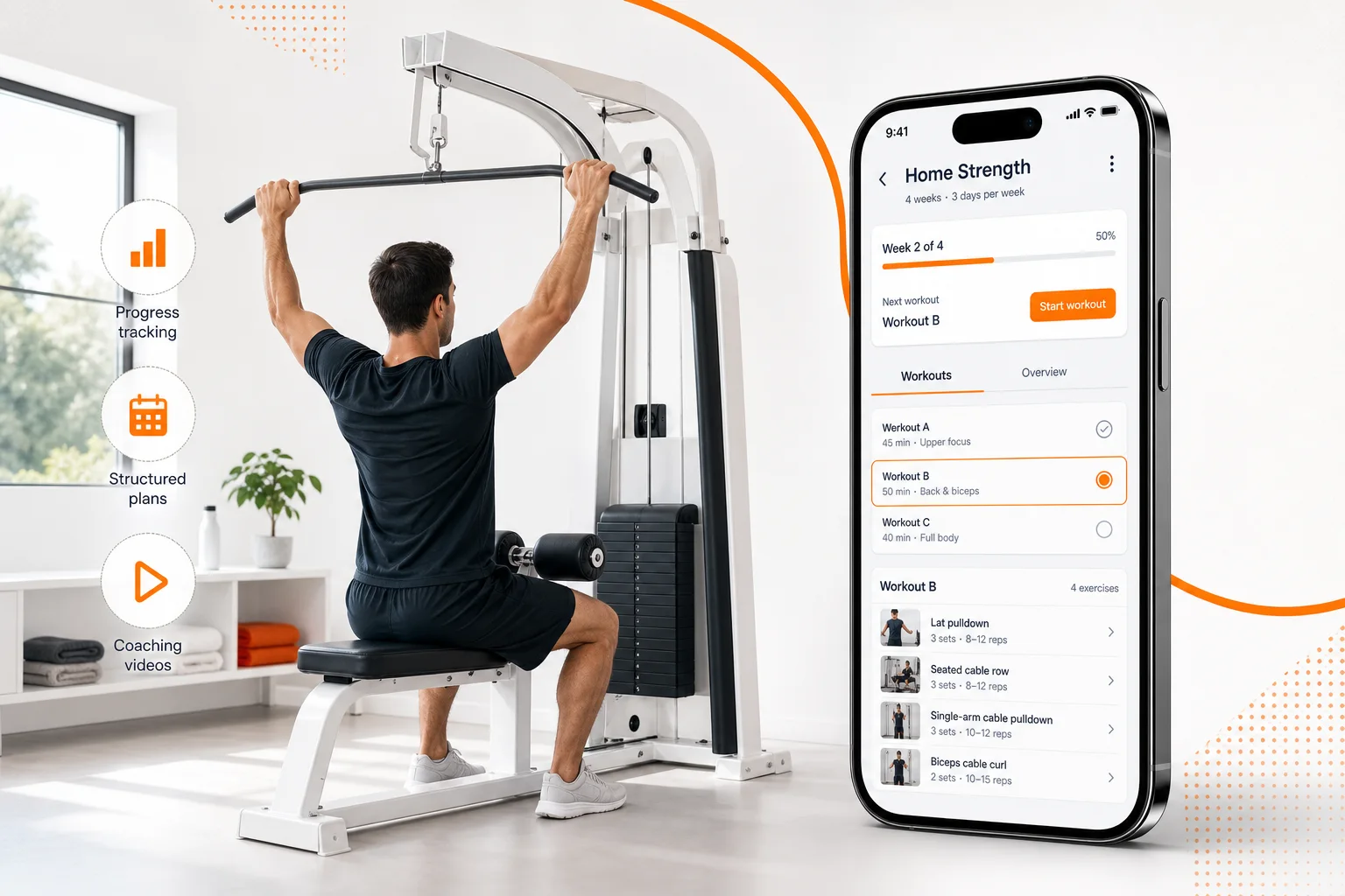 GymPT home workout with lat pulldown machine hero image