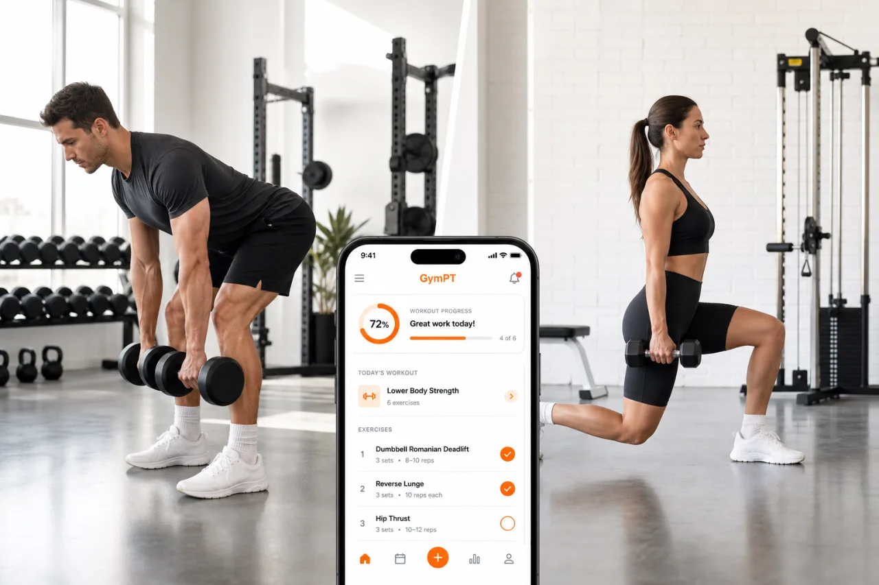 GymPT app visual for dumbbell leg exercises and form cues