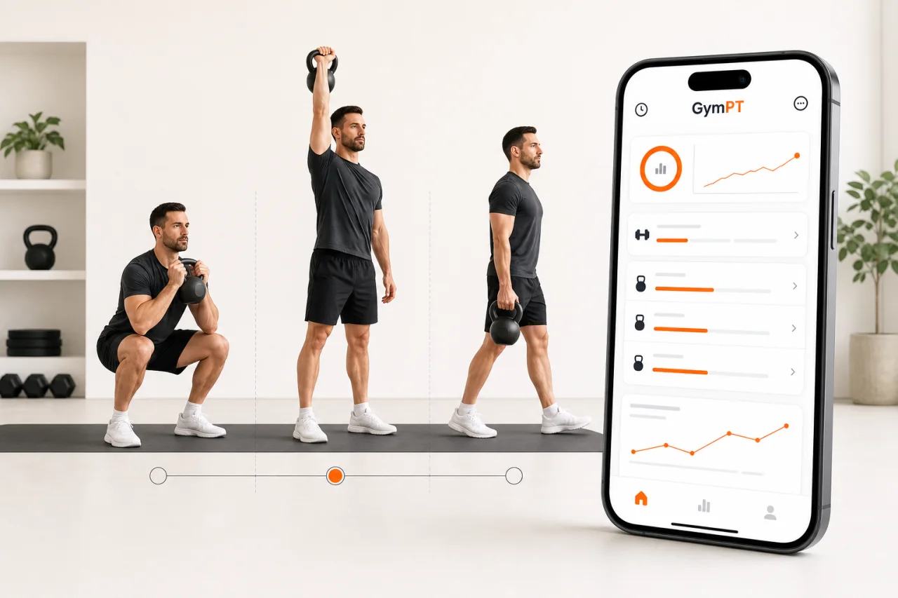 GymPT kettlebell progression and workout tracking visual