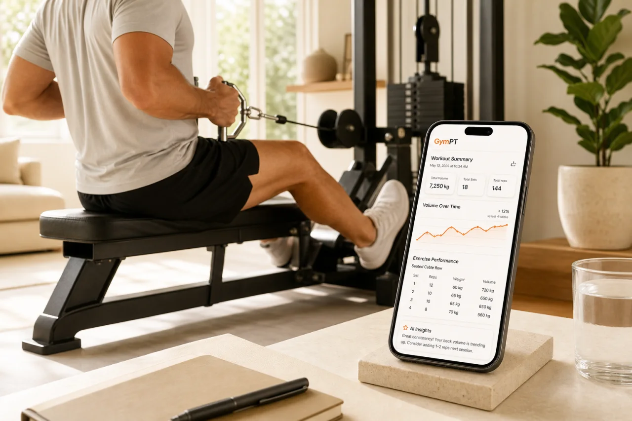 Tracking a cable row workout in the GymPT app