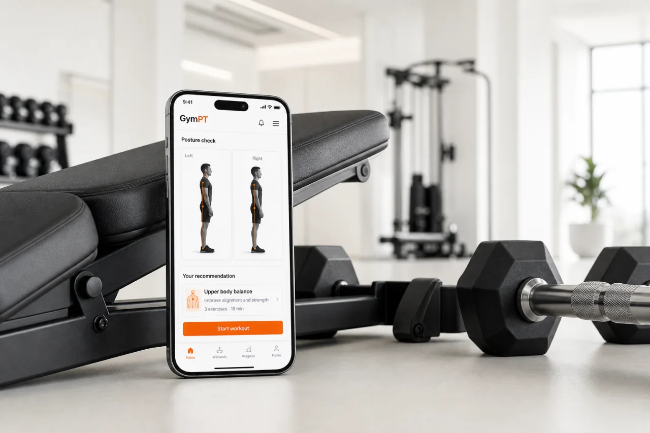GymPT app showing posture comparison and training guidance