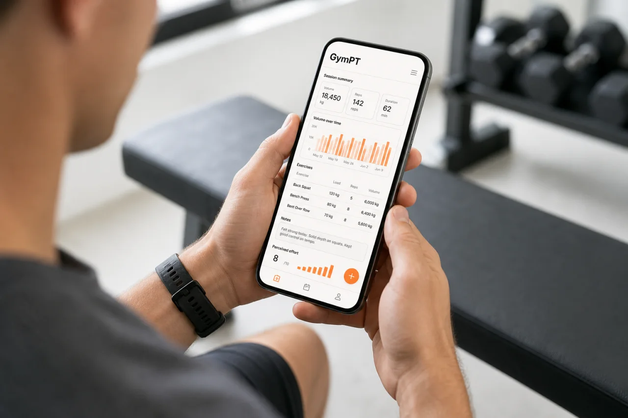 Athlete reviewing muscle load tracking data in the GymPT app