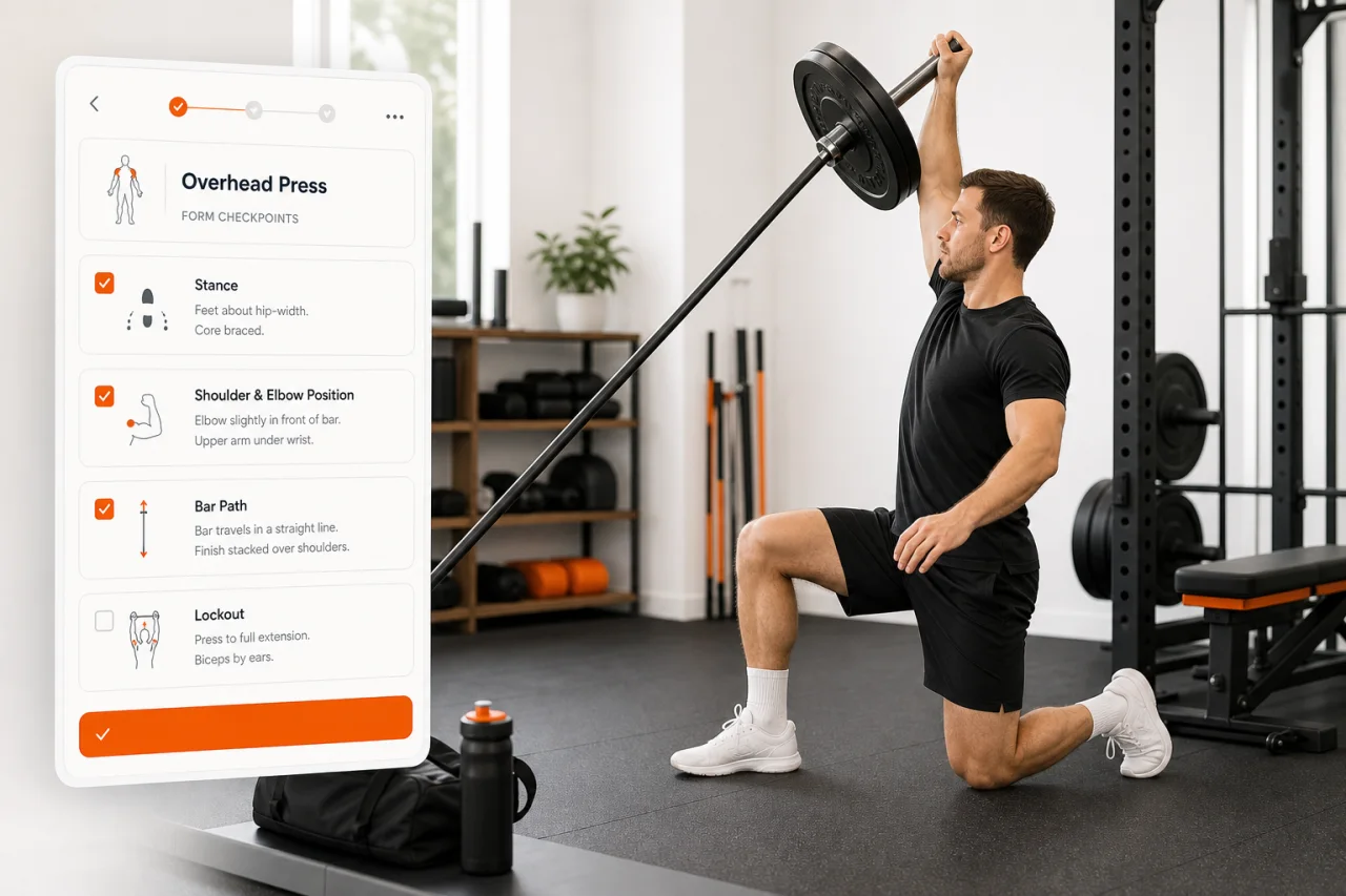 GymPT coaching screen with a landmine press setup