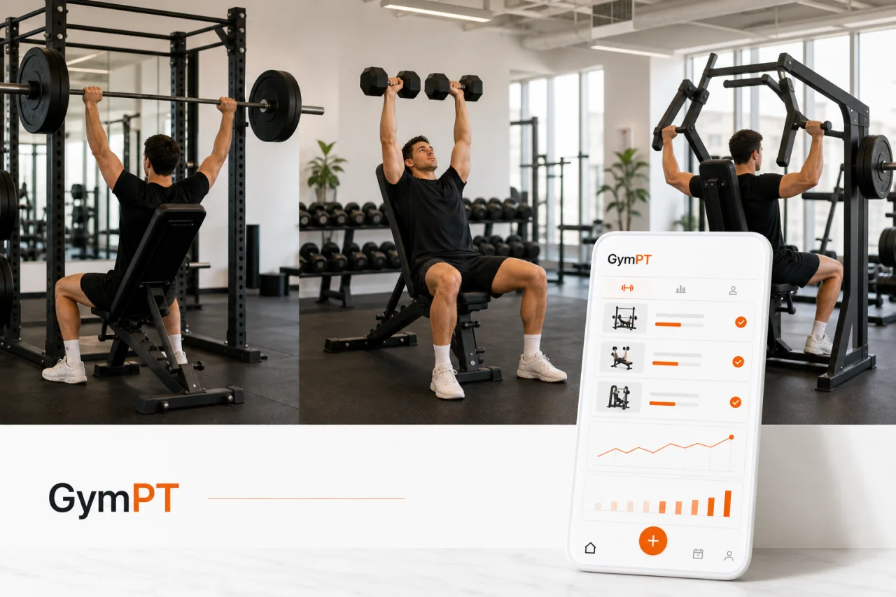 GymPT app visual comparing shoulder press variations