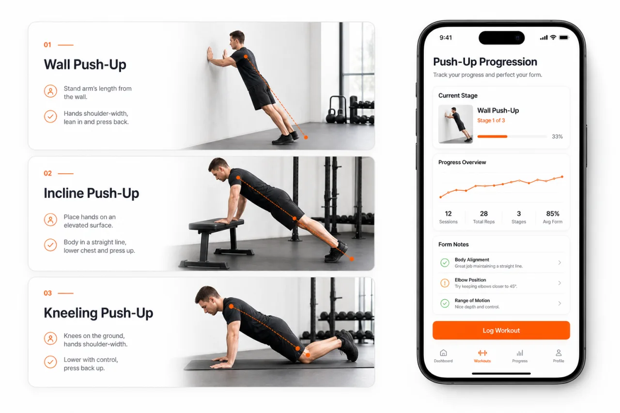 GymPT visual of push-up alternatives and progression