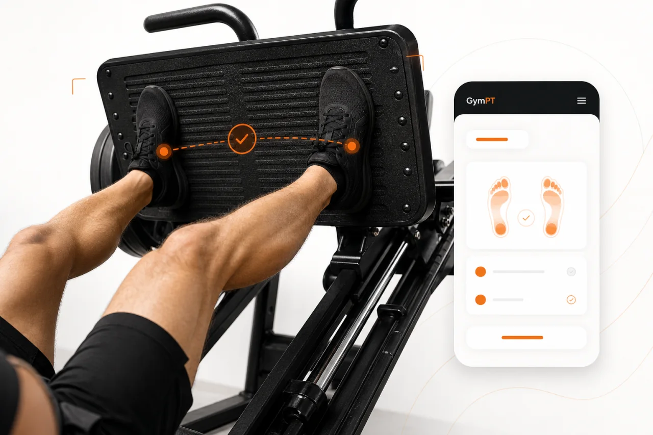 Correct leg press foot placement with GymPT coaching overlay