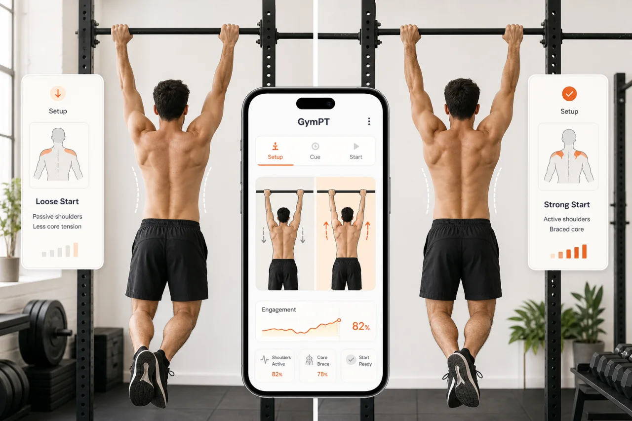 Pull-up setup comparison showing loose versus strong start position