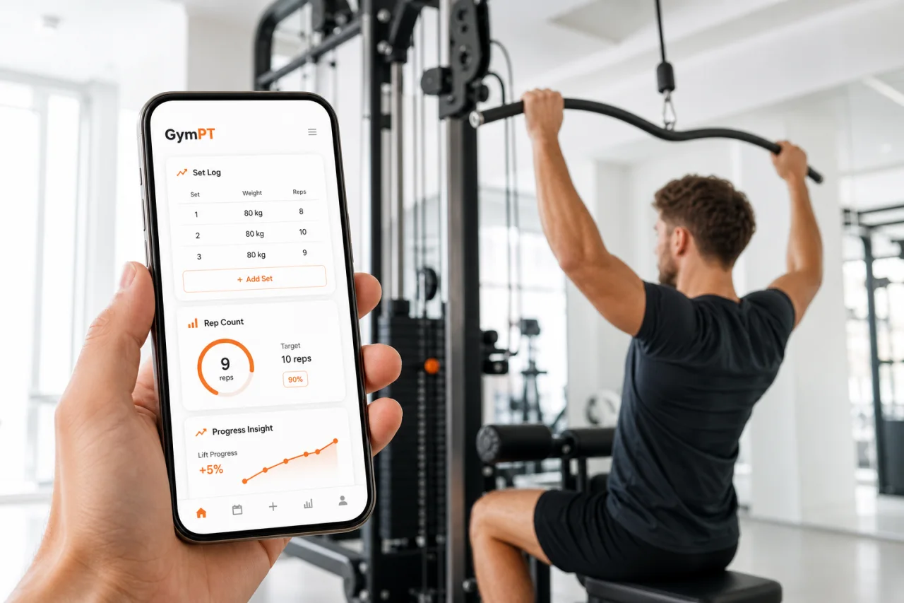 GymPT workout tracking and progress insight visual for lat pulldowns