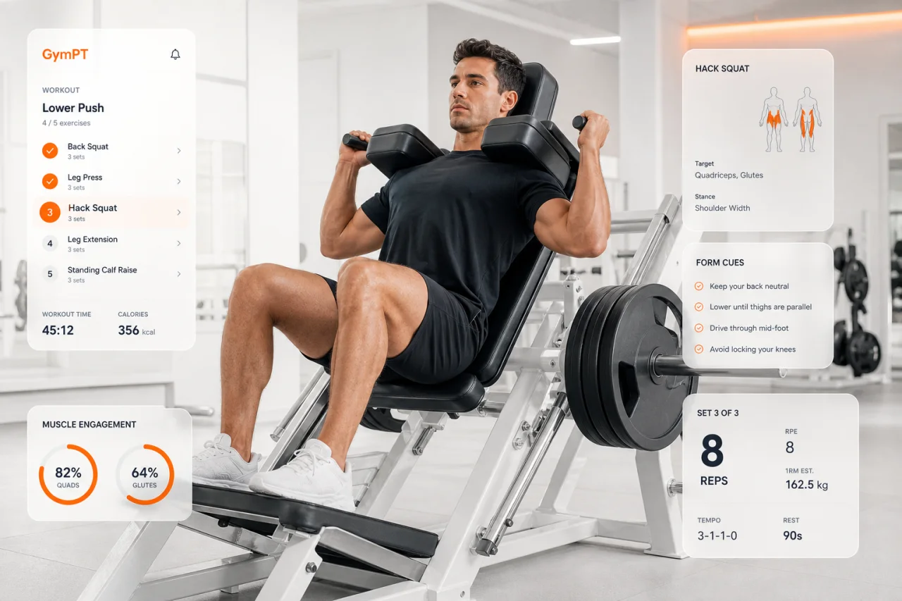 GymPT form and tracking visual for machine leg training