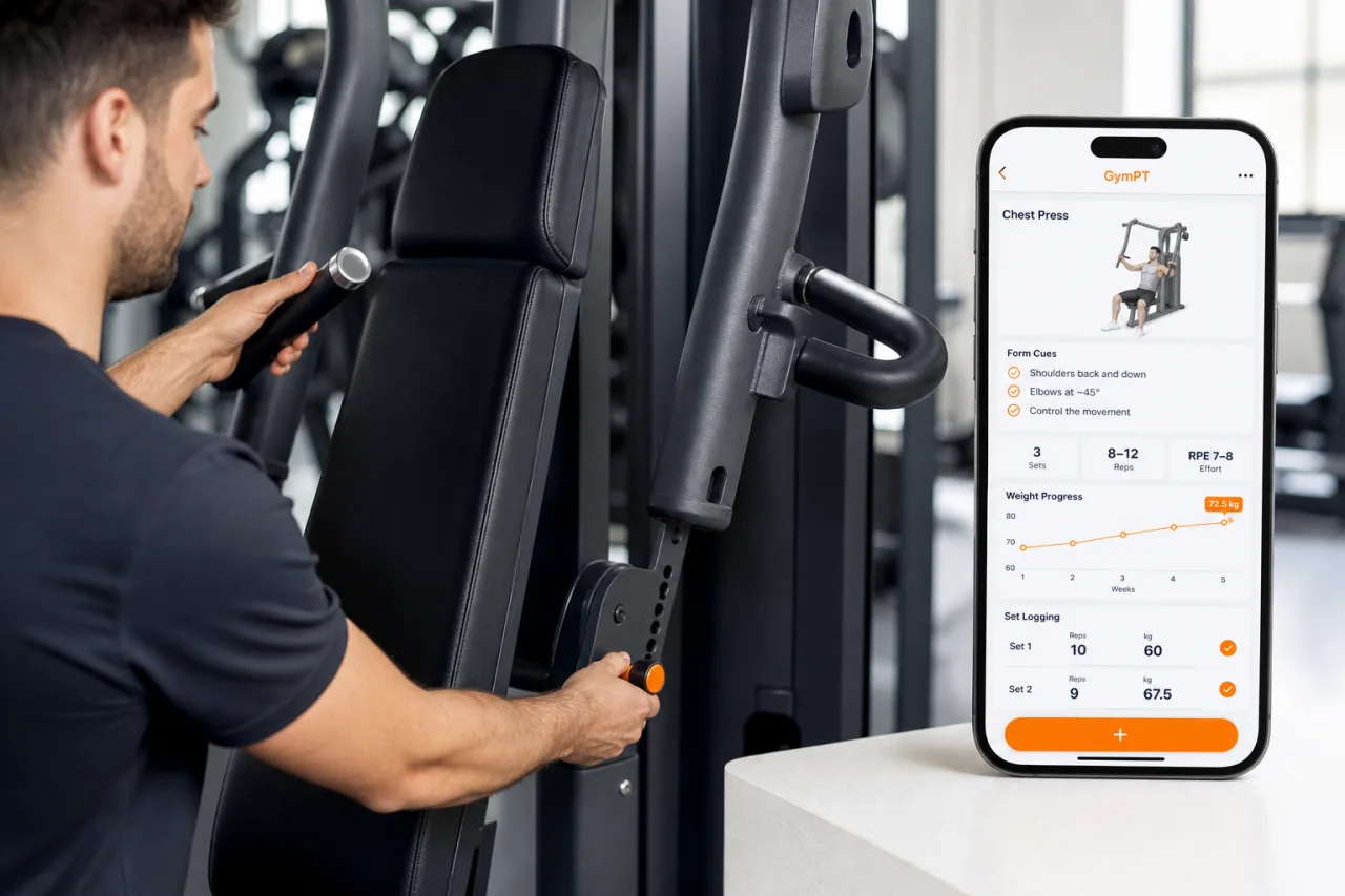 GymPT app-guided chest press machine setup