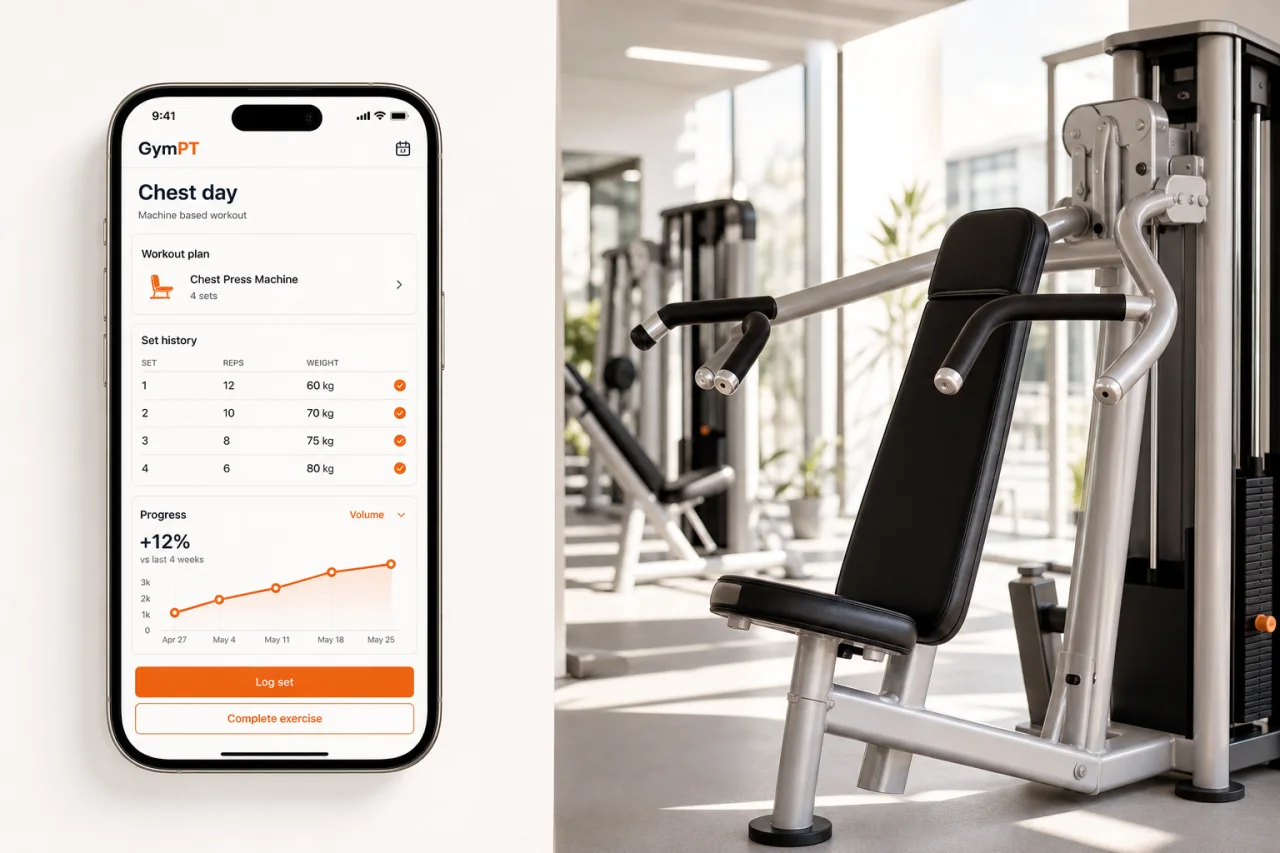 GymPT machine chest workout tracking screen
