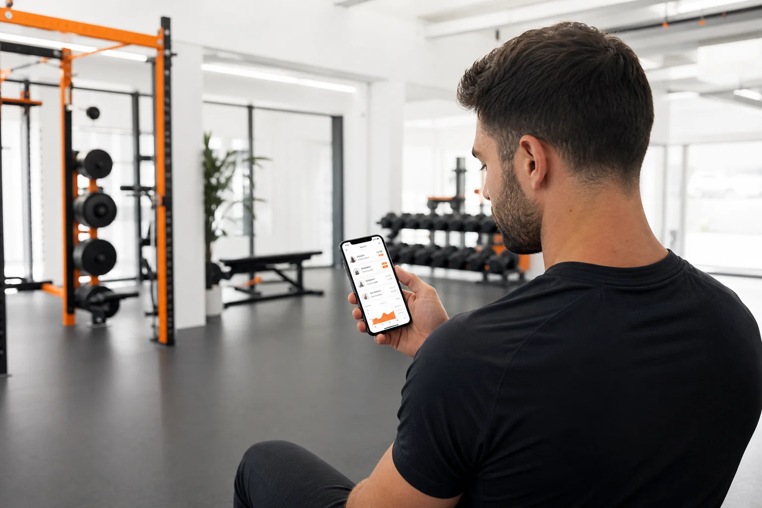 Personne utilisant GymPT pour suivre une séance de musculation avec haltères