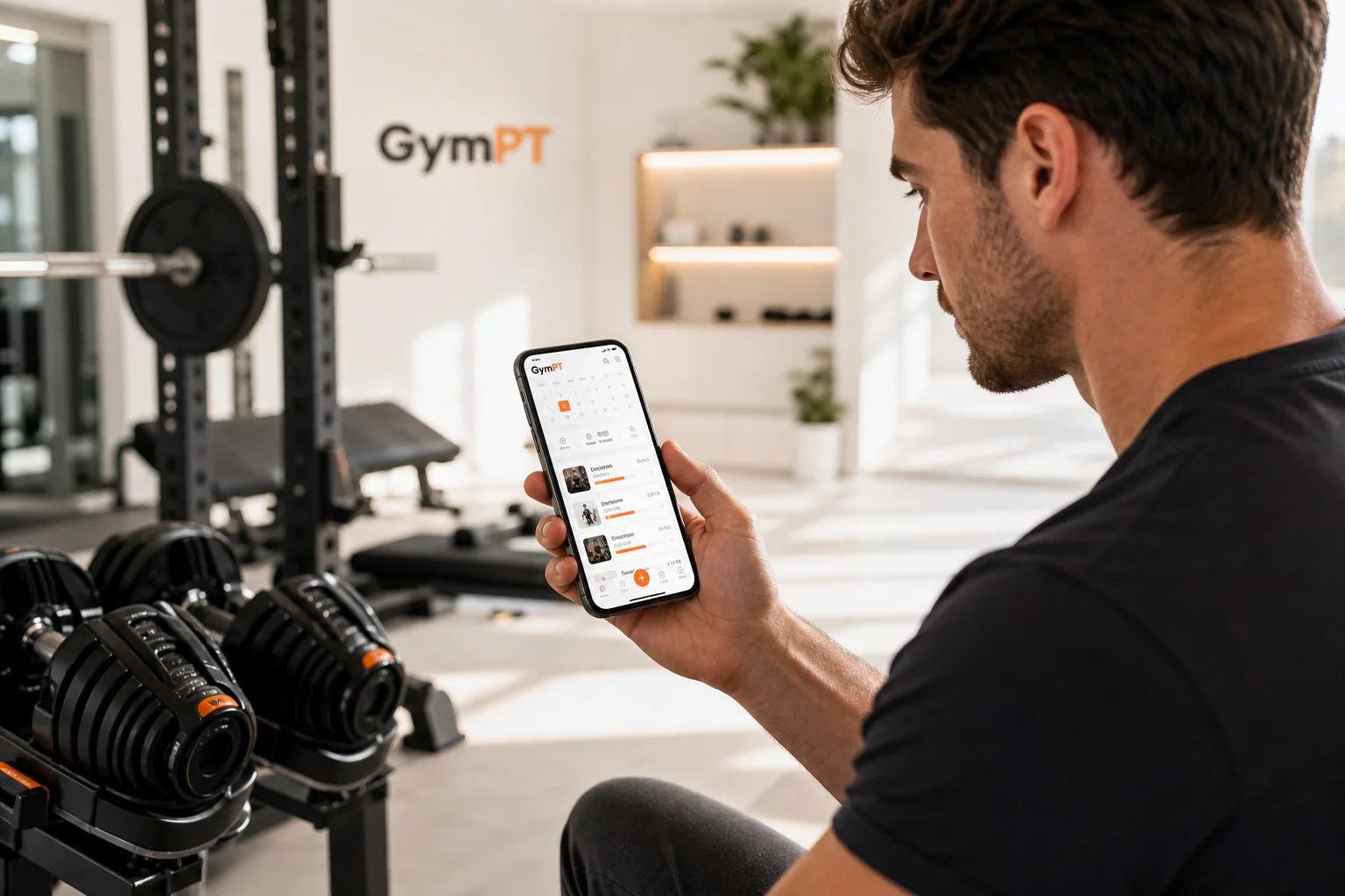 Athlète suivant un programme upper lower GymPT avec une interface mobile visible