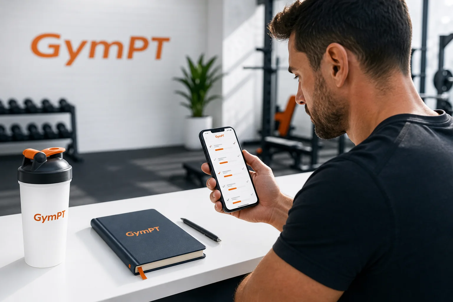 Sportif consultant un programme de musculation sur cinq jours dans l’application GymPT