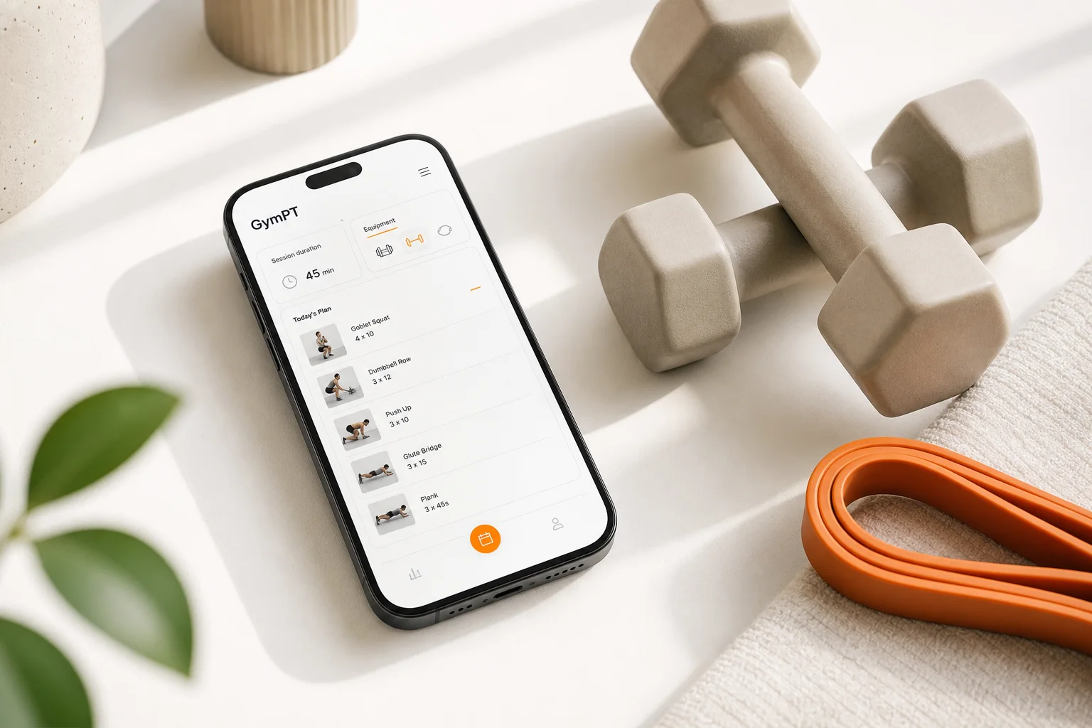 Smartphone affichant un plan d’entraînement personnalisé GymPT