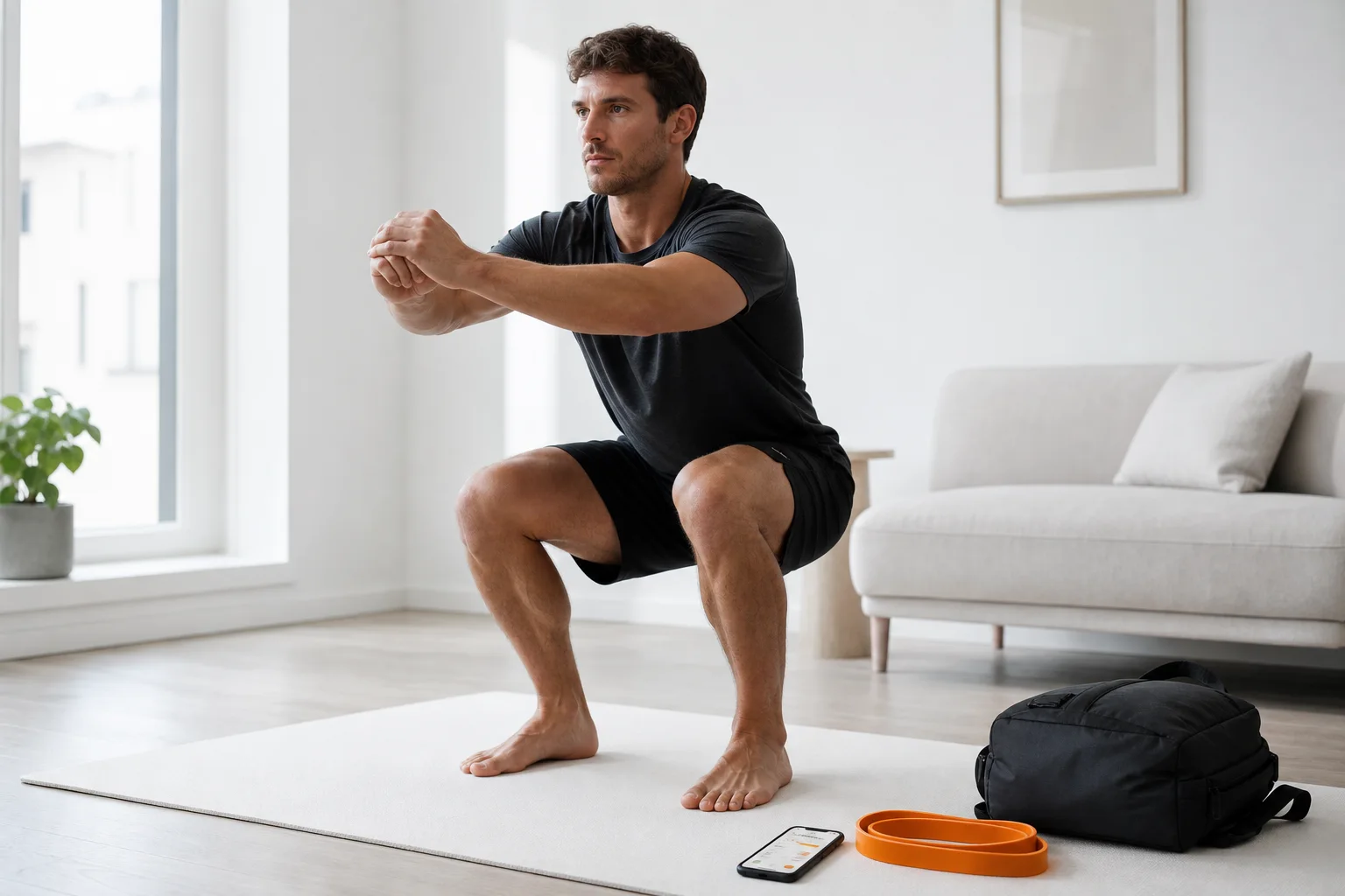 Entraînement à domicile avec squat au poids du corps et application GymPT