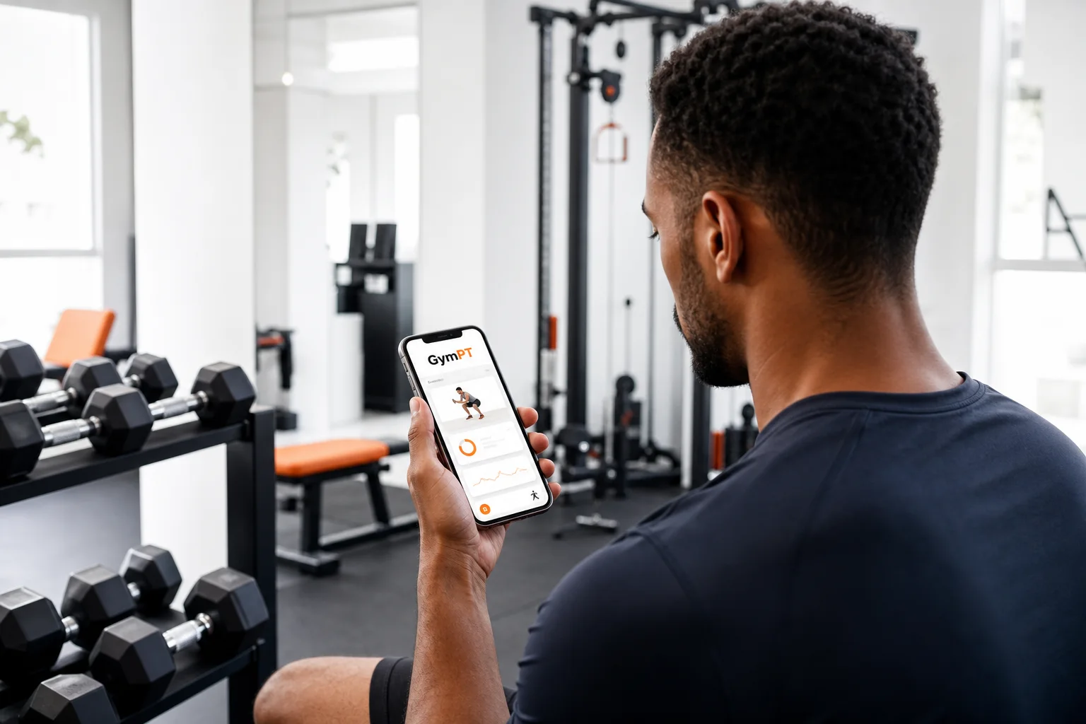 Person som ser på en personlig treningsplan i GymPT-appen på mobilen