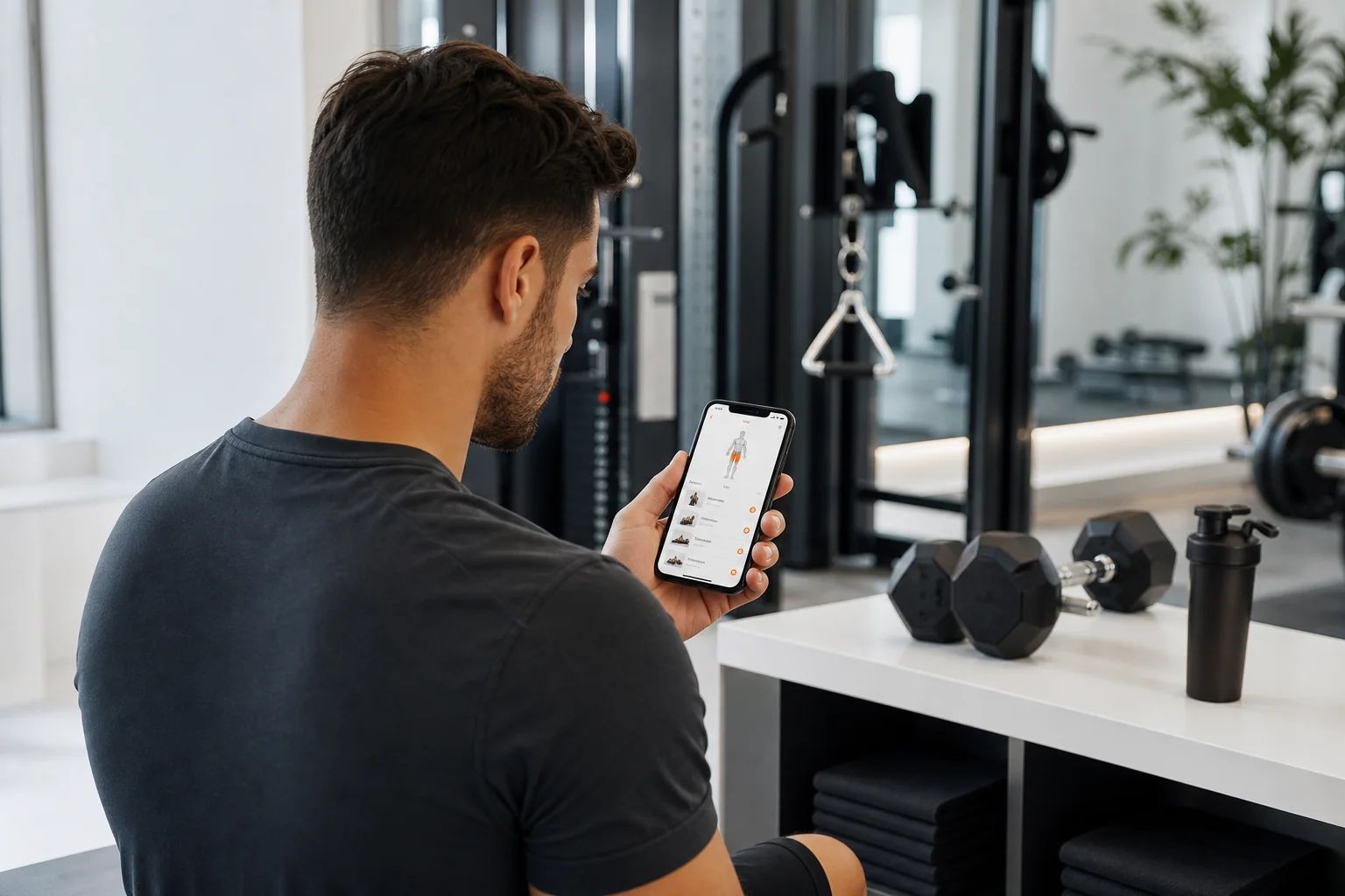 Mobil med en personlig GymPT-treningsplan i et lyst treningsstudio