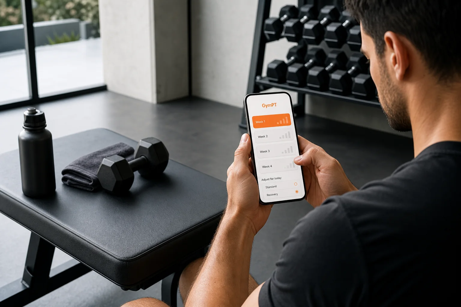 Person, der gennemgår en fleksibel træningsuge i GymPT-appen