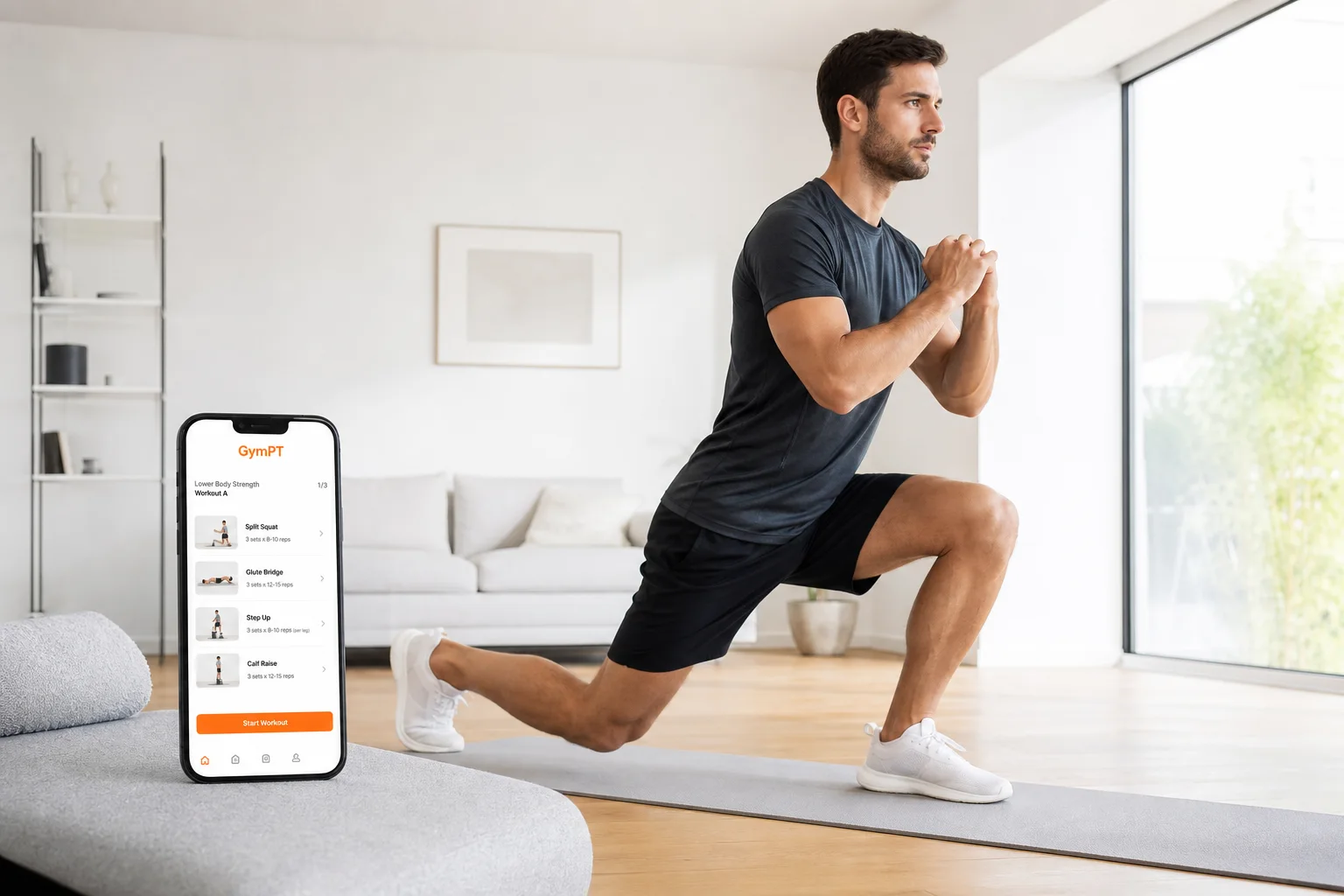 Allenamento GymPT a casa con spazio ridotto, elastici e manubri