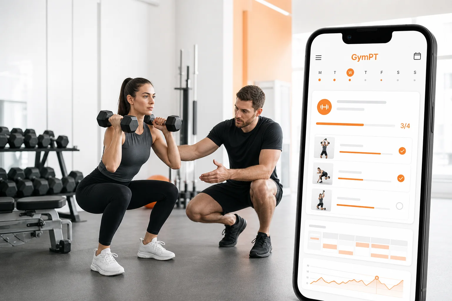 Trainee following a GymPT fat loss workout plan with dumbbells