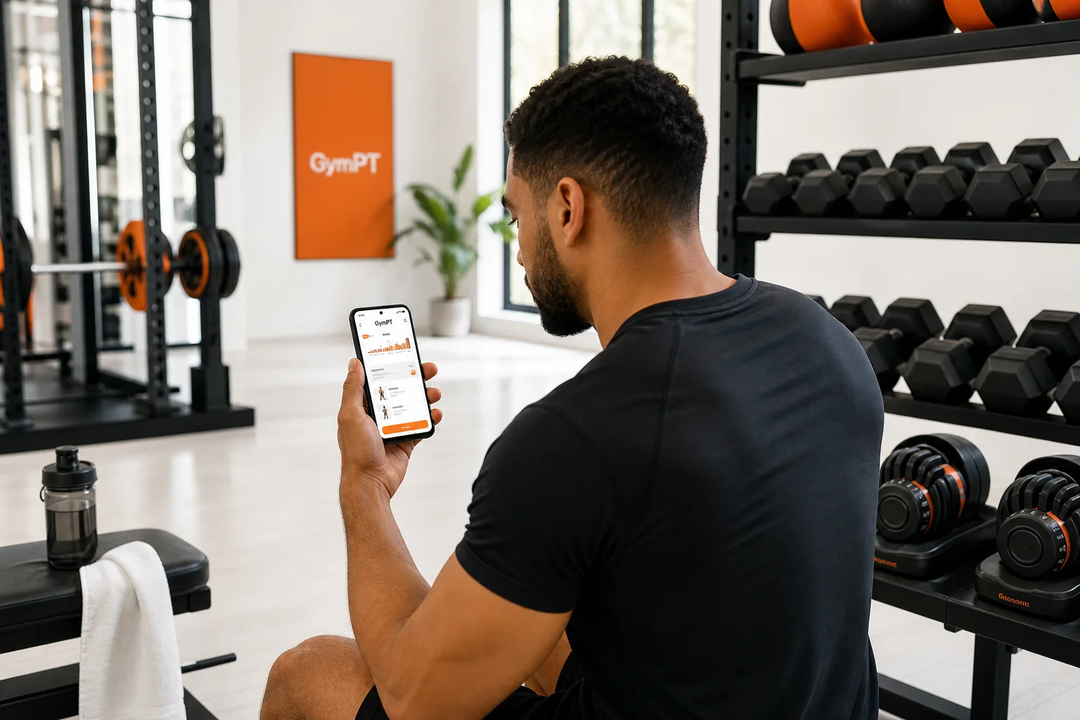 Lifter reviewing a GymPT muscle building workout plan on a phone