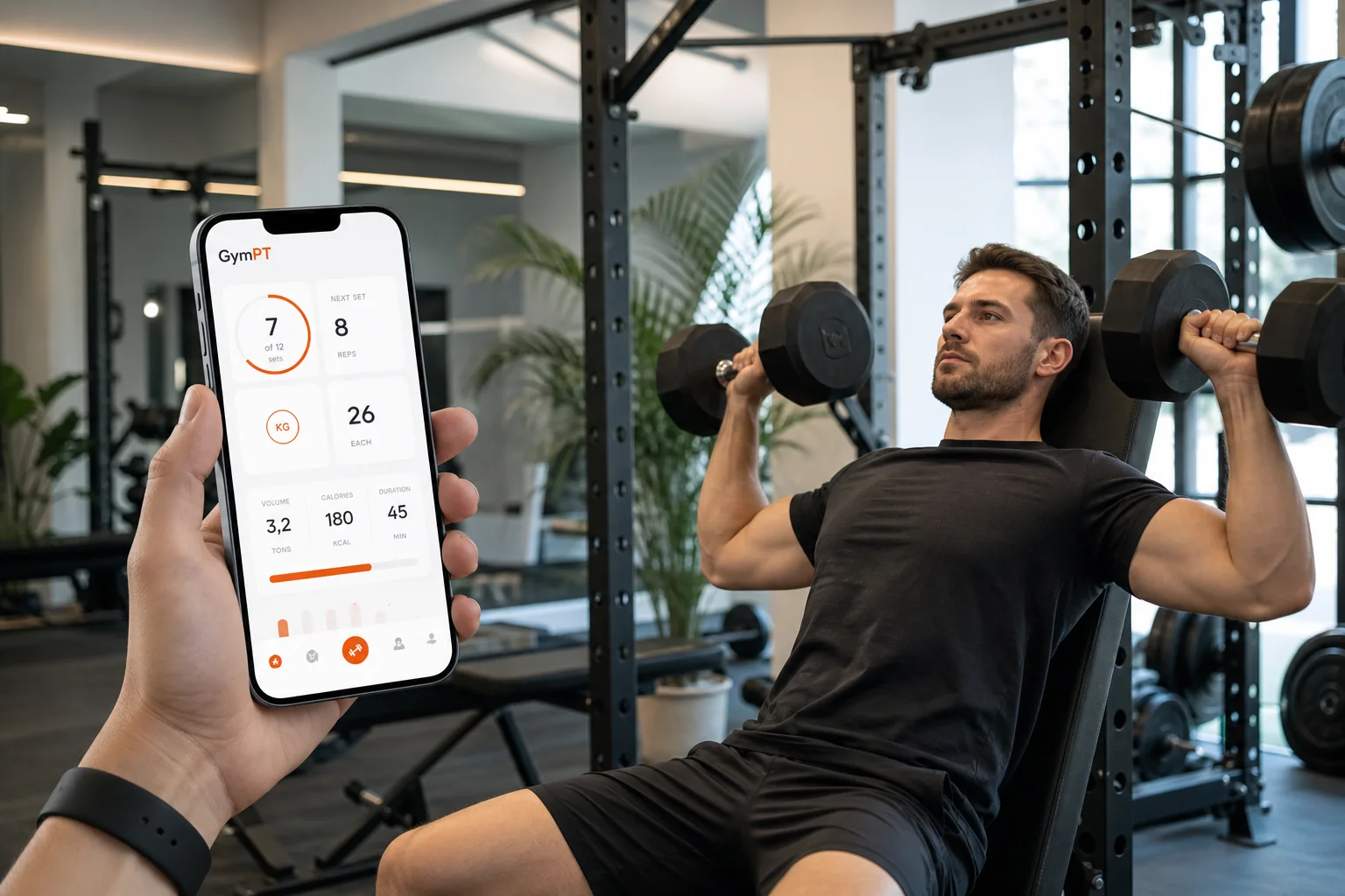 GymPT-app med workout tracking ved et effektivt 30-minutters træningspas