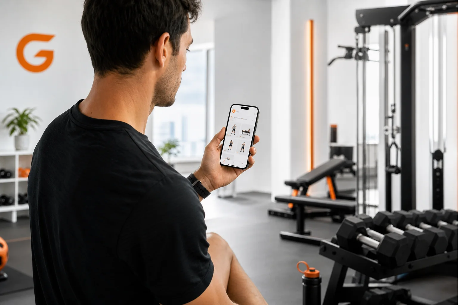 GymPT app med øvelsesbibliotek og filtre efter udstyr