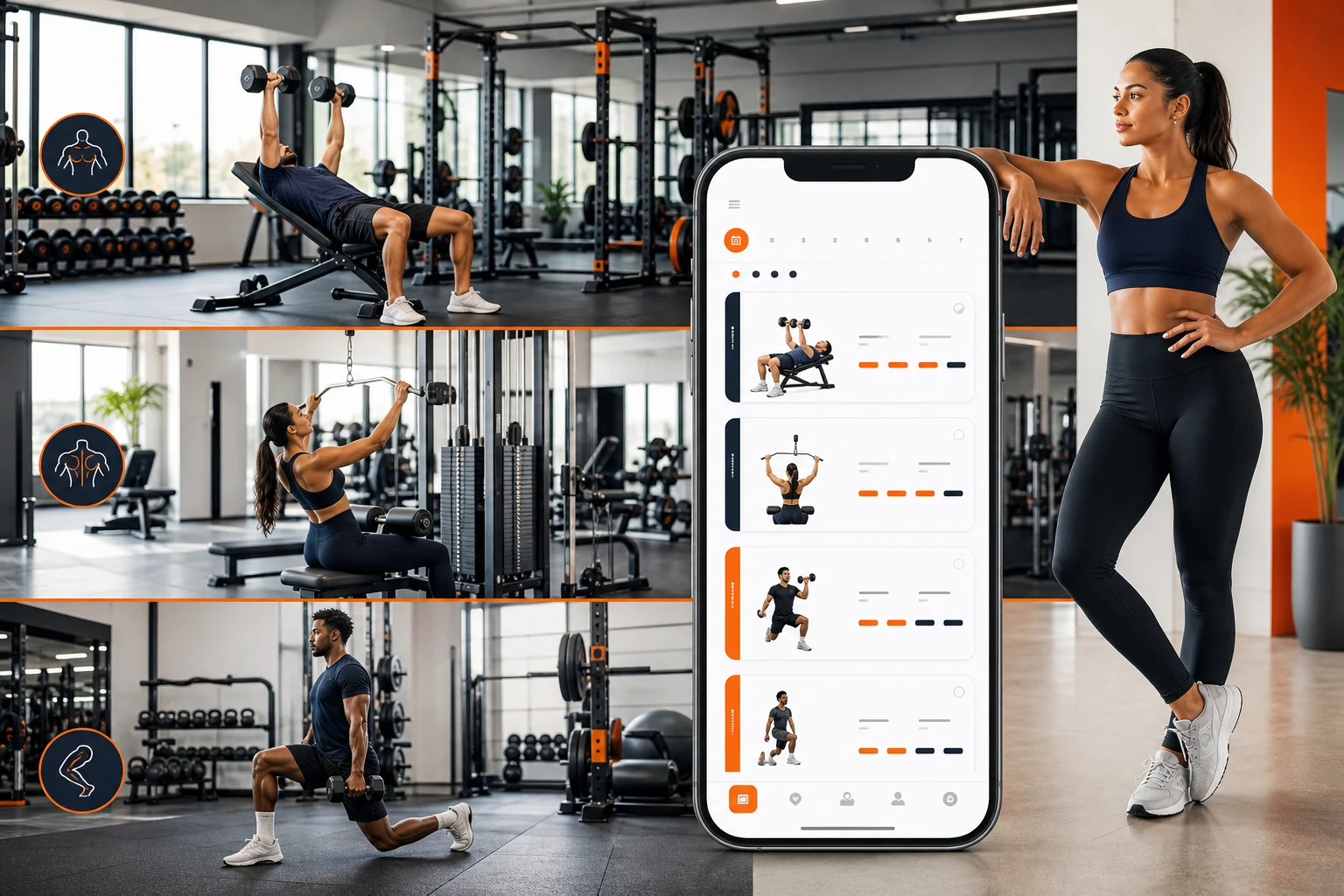 Trainierender prüft einen sechs­tägigen Push-Pull-Legs-Trainingsplan in der GymPT-App.