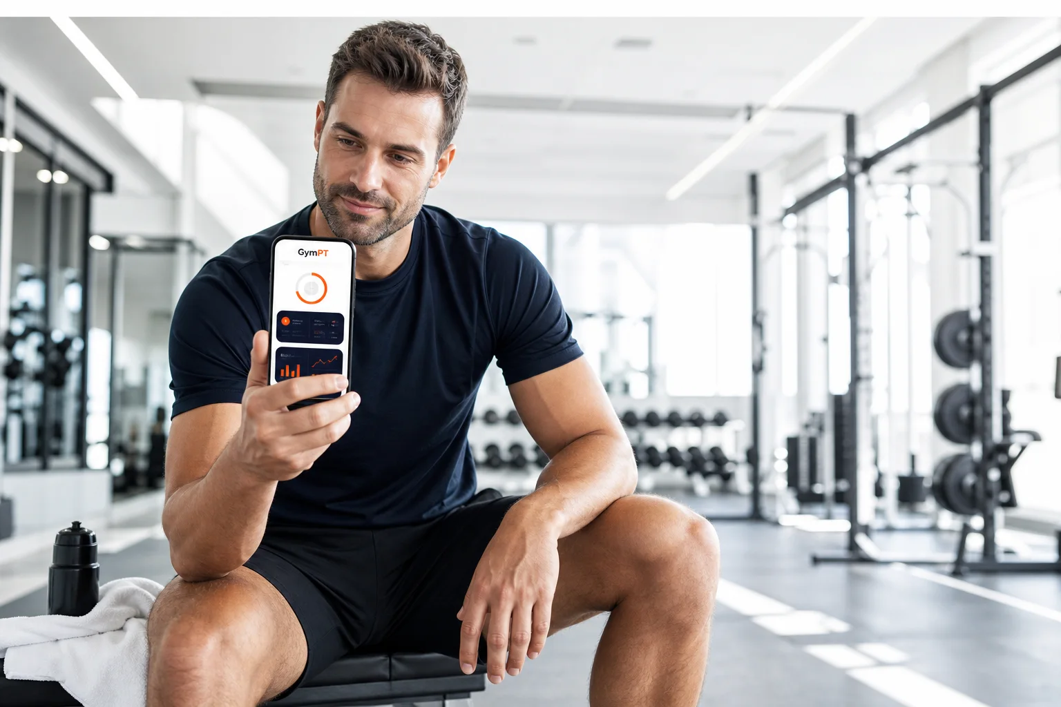 Person nutzt einen AI Gym Coach von GymPT mit personalisiertem Trainingsplan