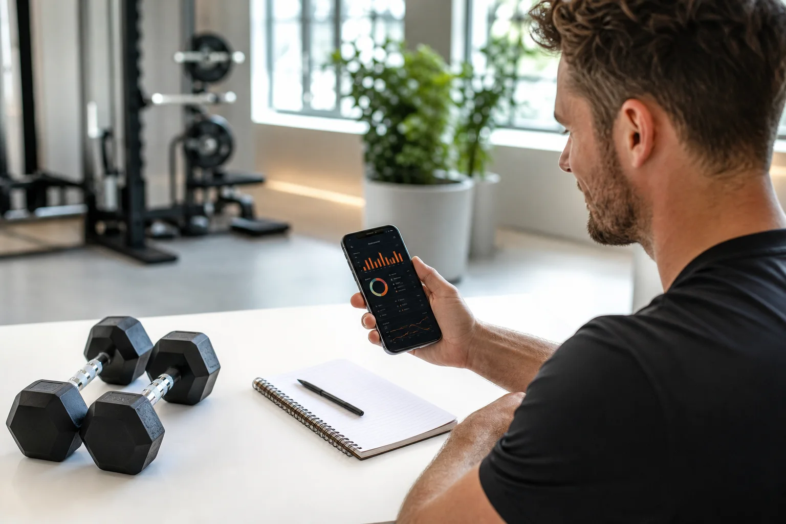 Personal Trainer prüft eine erlaubnisbasierte wöchentliche Trainingszusammenfassung in der GymPT App.