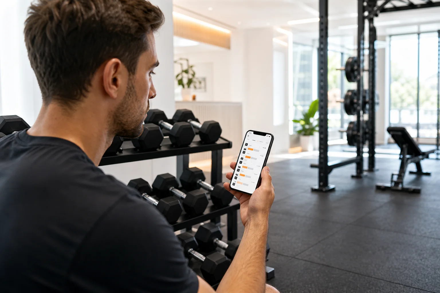Medlem gennemgår en 6-dages træningsplan i GymPT-appen