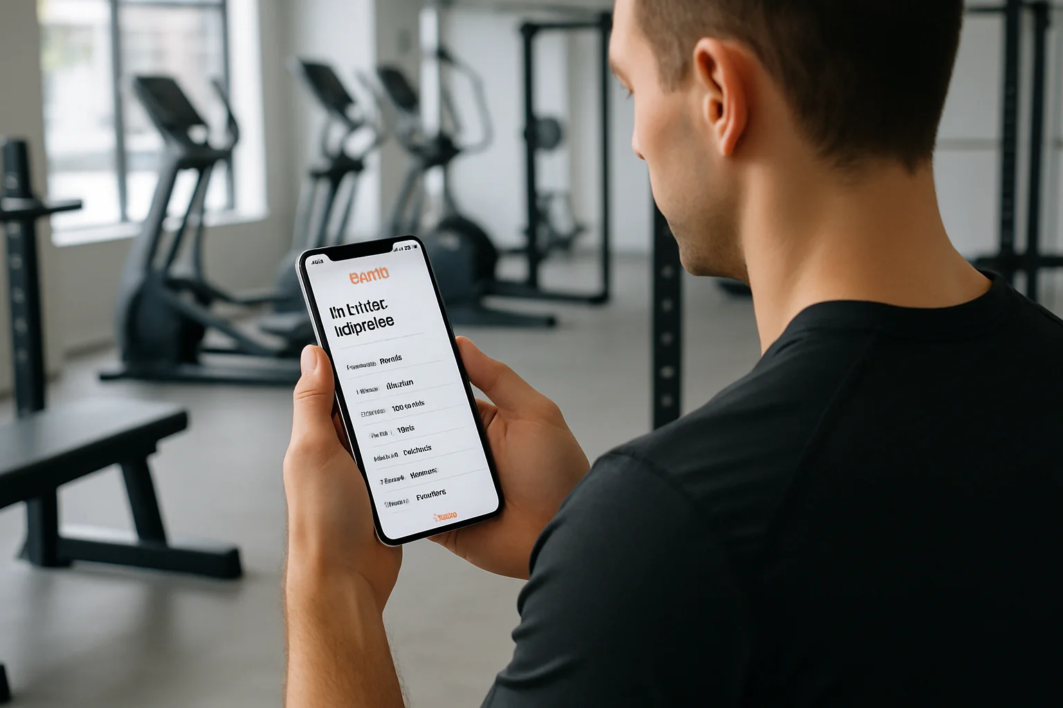 Gym member reviewing a six-day full-body workout schedule in the GymPT app